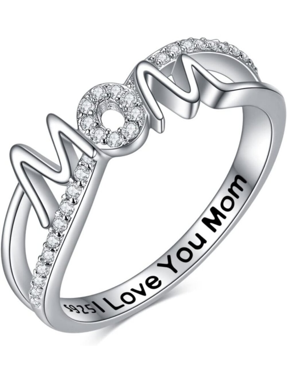 Sterling Silver Mom Ring - 925 Birthstone Jewelry Gift for Mothers, Birthday